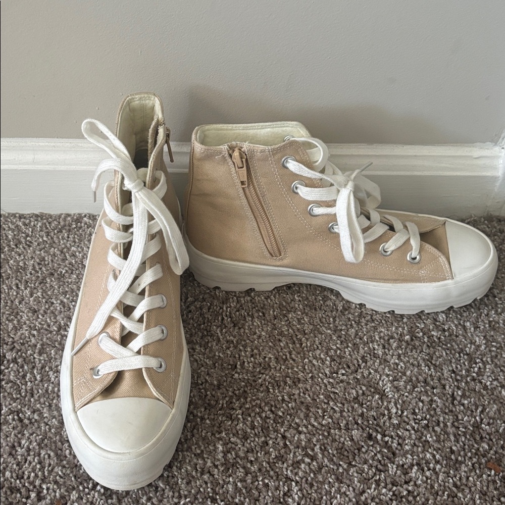 Sincerely Jules High-Top Beige Sneakers with White Soles very lightly used